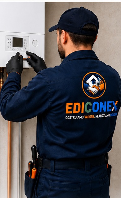 Tecnico EDICONEX al lavoro su una caldaia