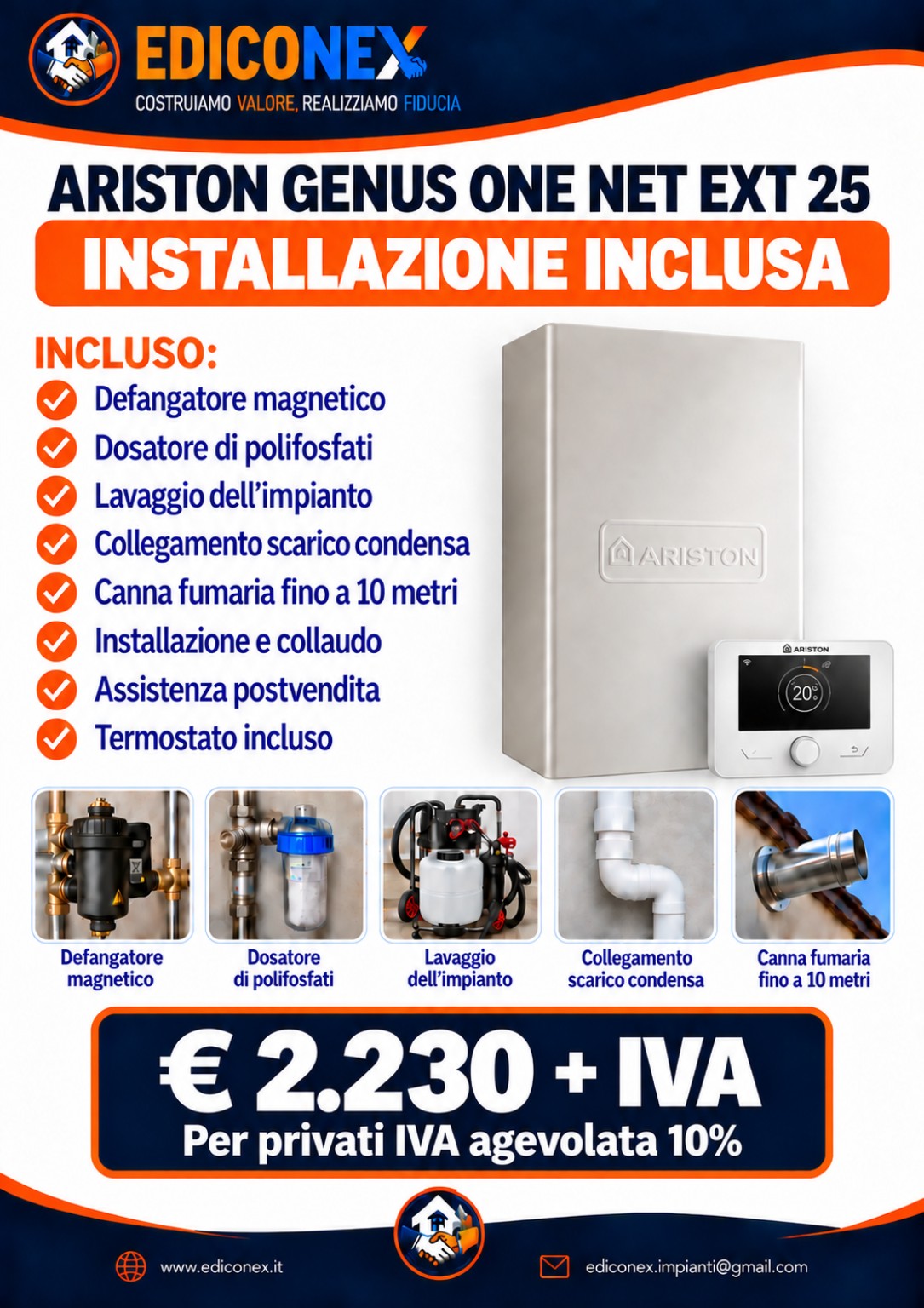 Ariston Genus One Net EXT 25 con termostato e installazione inclusi