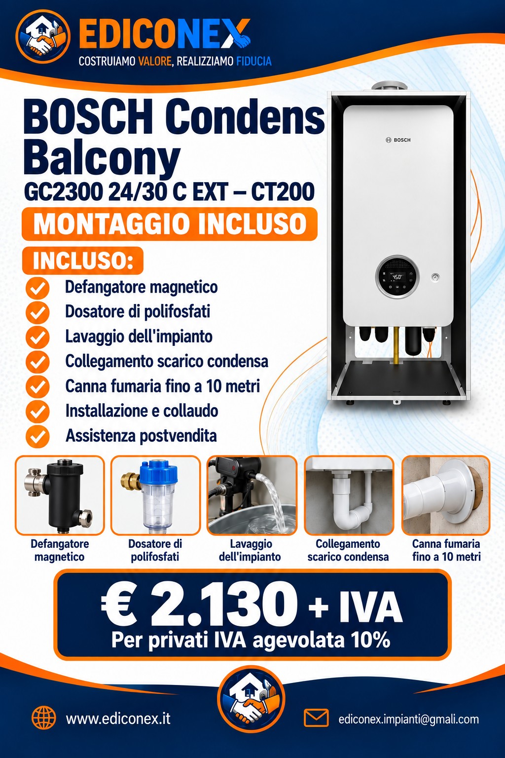 Bosch Condens Balcony GC2300 con montaggio incluso