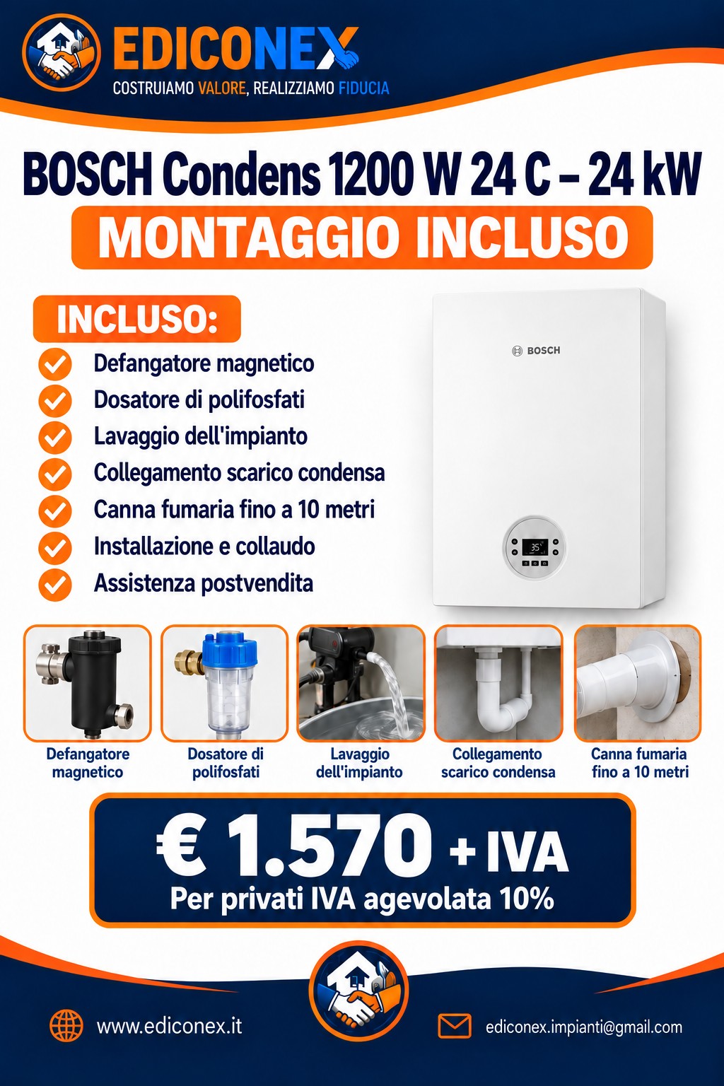 Bosch Condens 1200 W 24 C con montaggio incluso