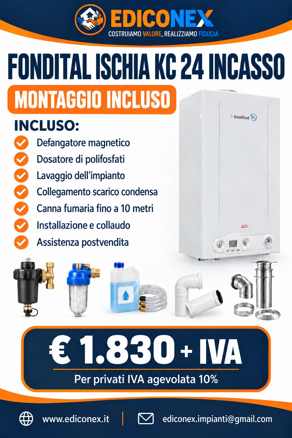 Fondital Ischia KC 24 da incasso con montaggio incluso