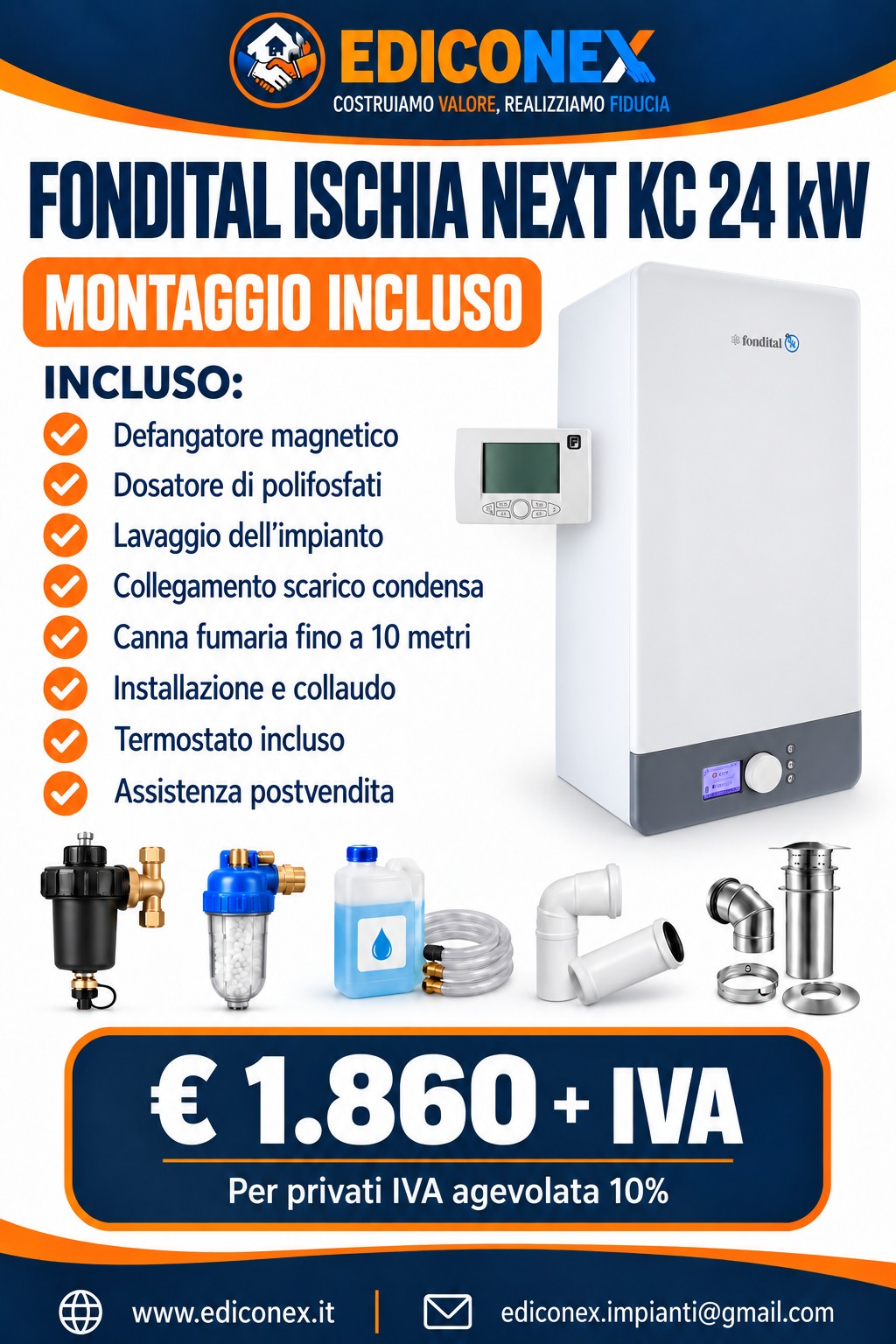 Fondital Ischia Next KC 24 kW con termostato e montaggio inclusi